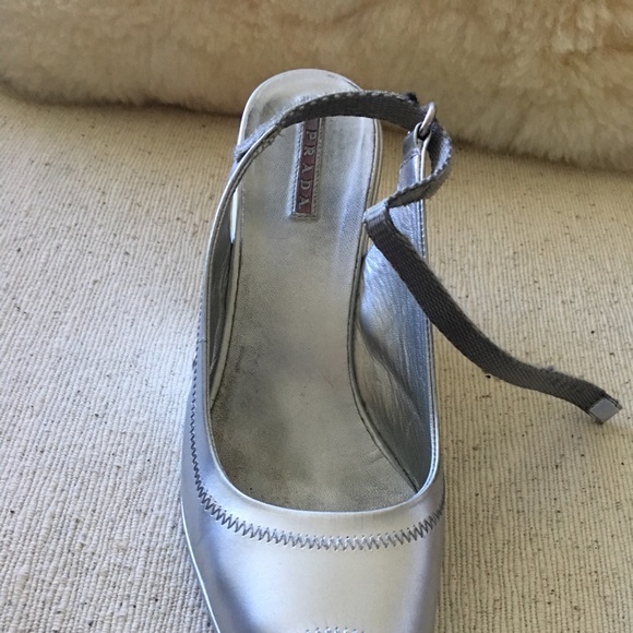 Silver Prada open- toed wedged sling- back - Picture 3 of 7